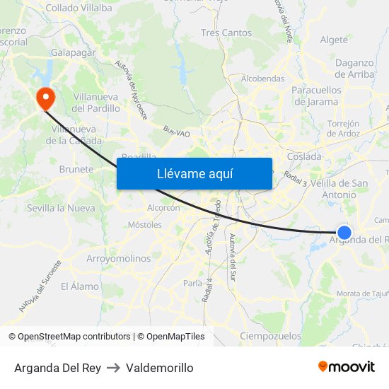 Arganda Del Rey to Valdemorillo map