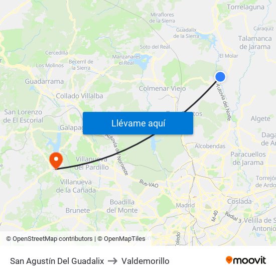 San Agustín Del Guadalix to Valdemorillo map