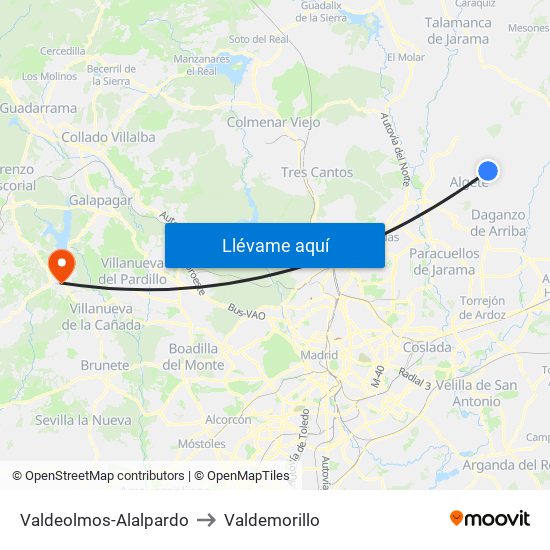 Valdeolmos-Alalpardo to Valdemorillo map