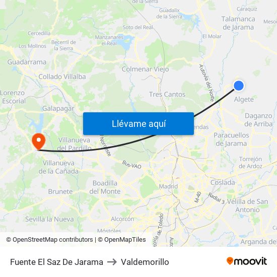 Fuente El Saz De Jarama to Valdemorillo map