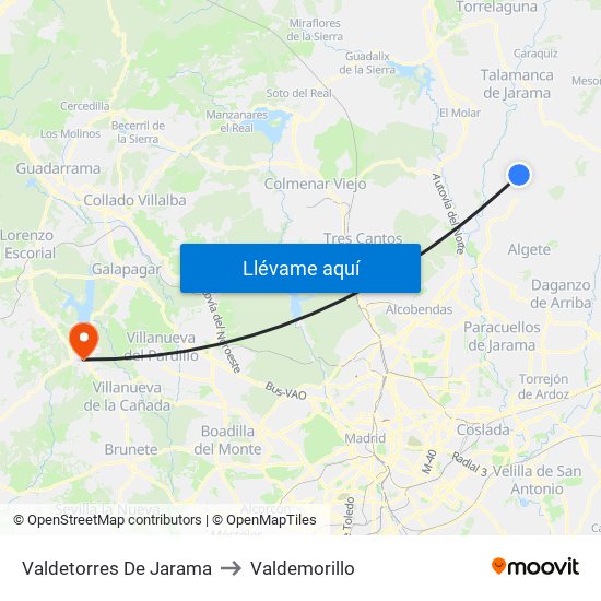Valdetorres De Jarama to Valdemorillo map