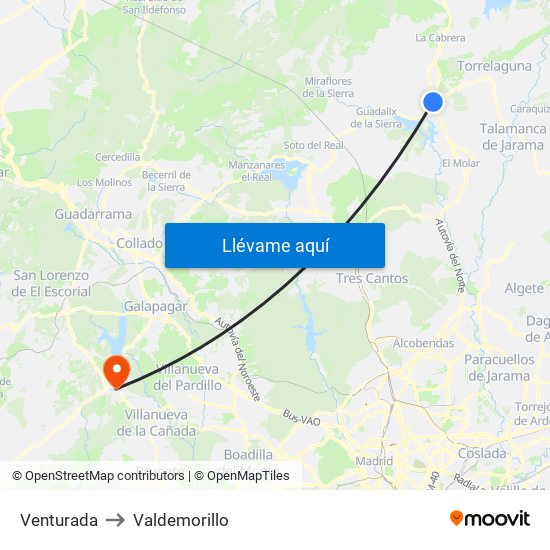 Venturada to Valdemorillo map