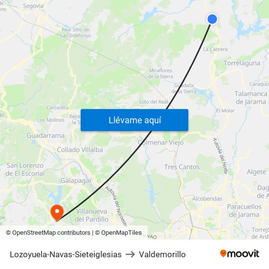 Lozoyuela-Navas-Sieteiglesias to Valdemorillo map