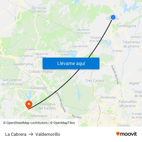 La Cabrera to Valdemorillo map