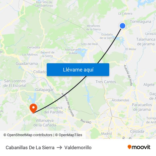 Cabanillas De La Sierra to Valdemorillo map