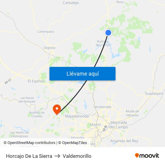 Horcajo De La Sierra to Valdemorillo map