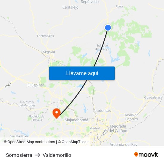 Somosierra to Valdemorillo map