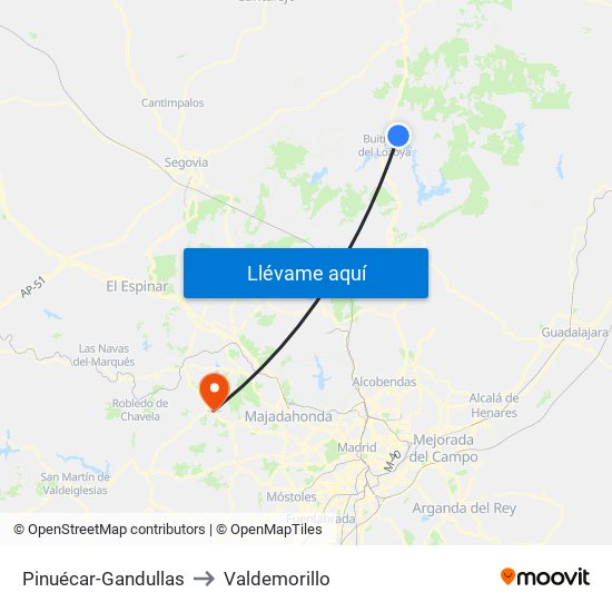 Pinuécar-Gandullas to Valdemorillo map