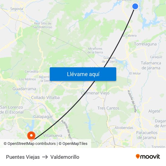 Puentes Viejas to Valdemorillo map