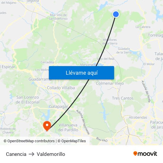 Canencia to Valdemorillo map