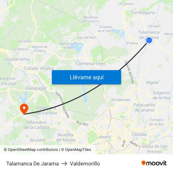 Talamanca De Jarama to Valdemorillo map