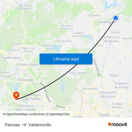 Patones to Valdemorillo map