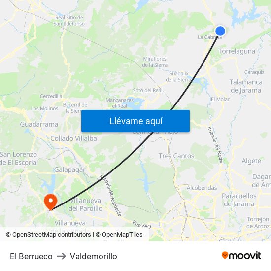 El Berrueco to Valdemorillo map