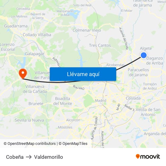 Cobeña to Valdemorillo map