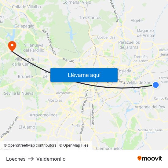 Loeches to Valdemorillo map