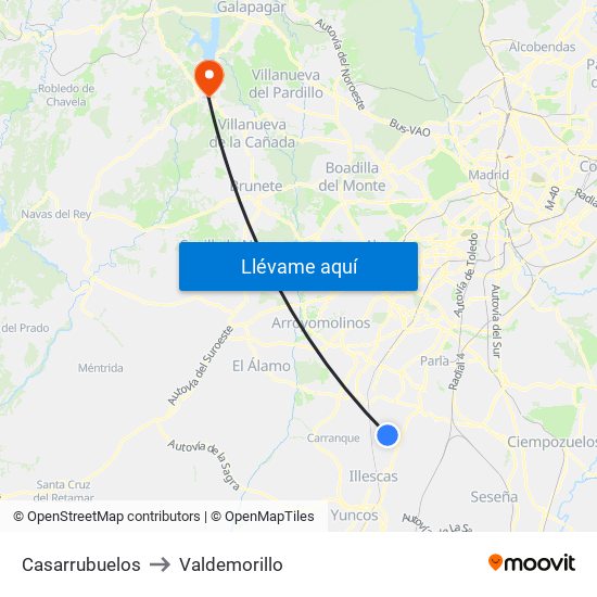 Casarrubuelos to Valdemorillo map