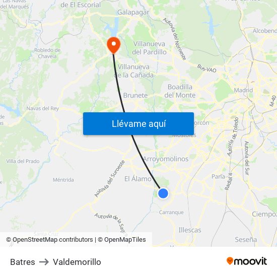 Batres to Valdemorillo map
