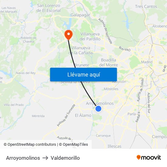 Arroyomolinos to Valdemorillo map