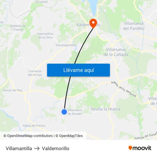 Villamantilla to Valdemorillo map