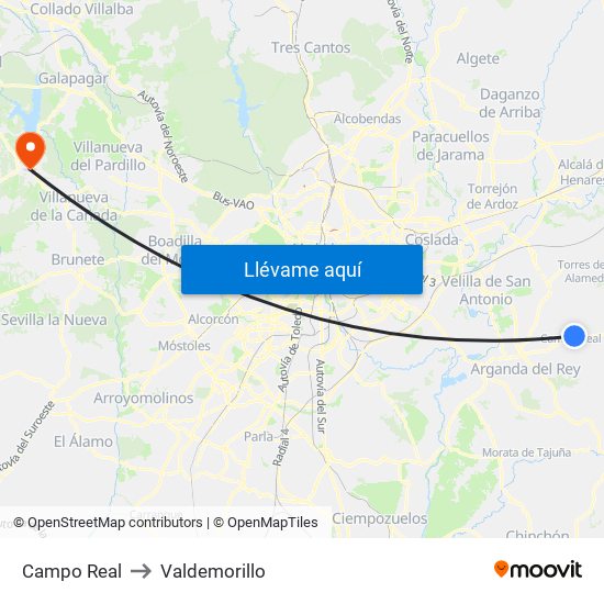 Campo Real to Valdemorillo map