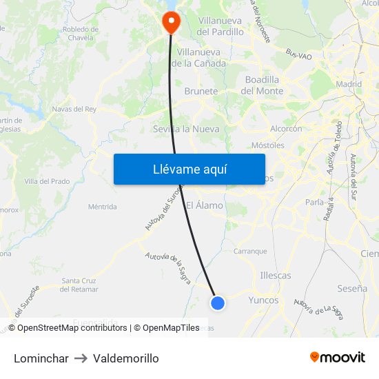 Lominchar to Valdemorillo map