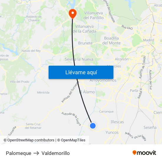 Palomeque to Valdemorillo map