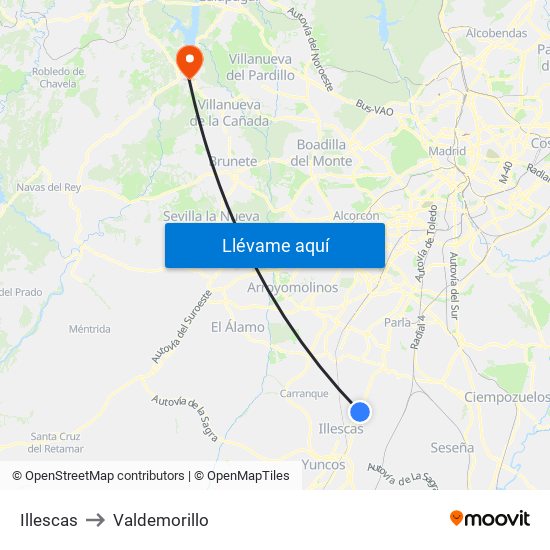 Illescas to Valdemorillo map