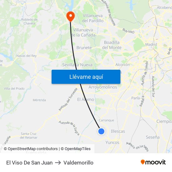 El Viso De San Juan to Valdemorillo map