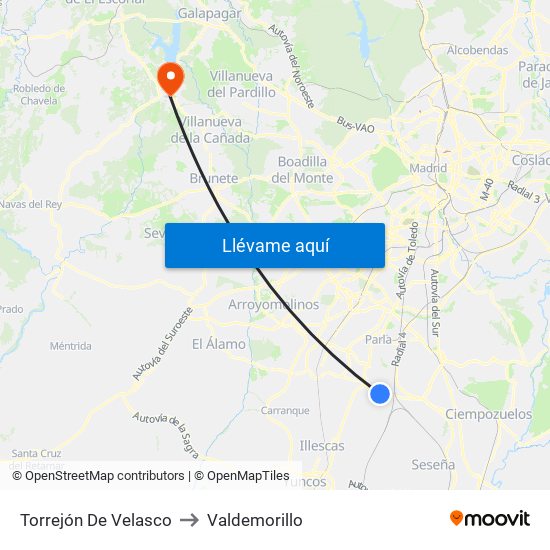 Torrejón De Velasco to Valdemorillo map