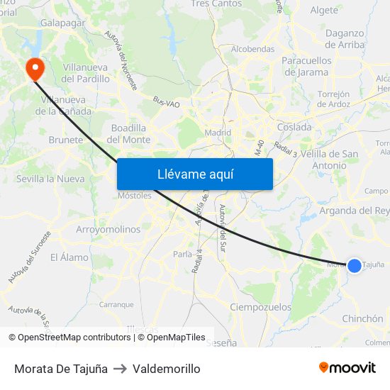 Morata De Tajuña to Valdemorillo map