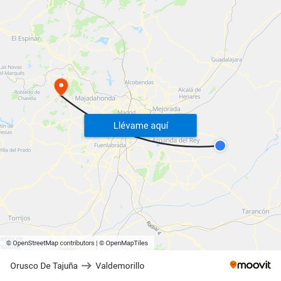Orusco De Tajuña to Valdemorillo map