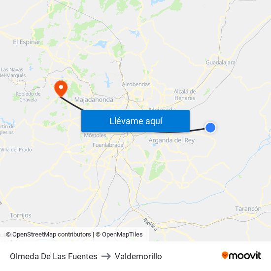 Olmeda De Las Fuentes to Valdemorillo map