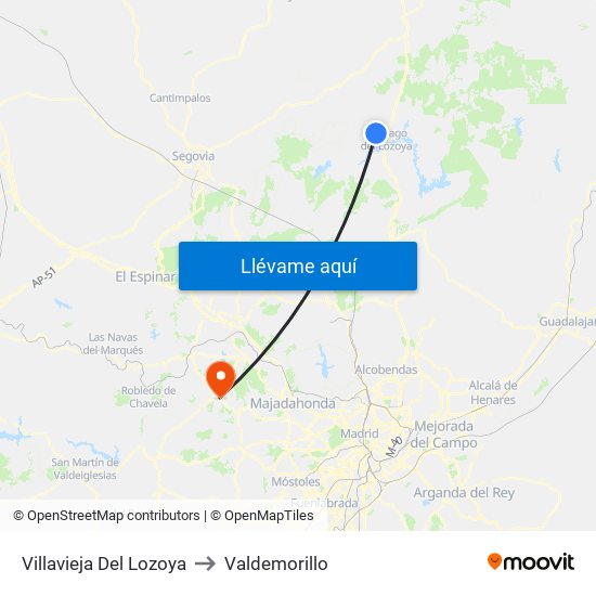 Villavieja Del Lozoya to Valdemorillo map