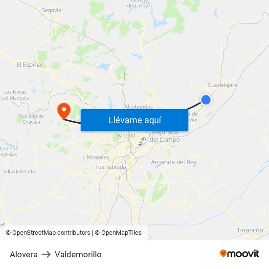 Alovera to Valdemorillo map
