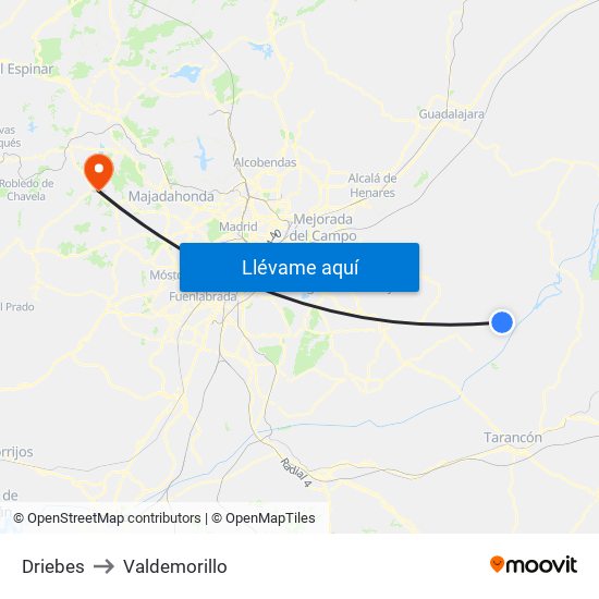 Driebes to Valdemorillo map