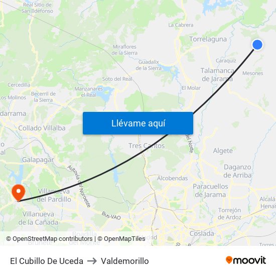 El Cubillo De Uceda to Valdemorillo map