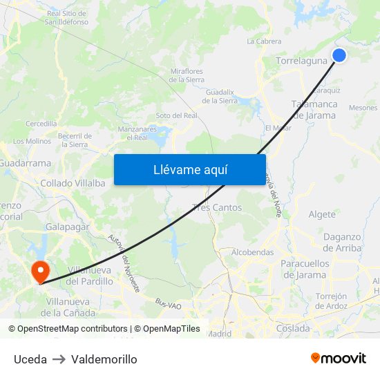 Uceda to Valdemorillo map