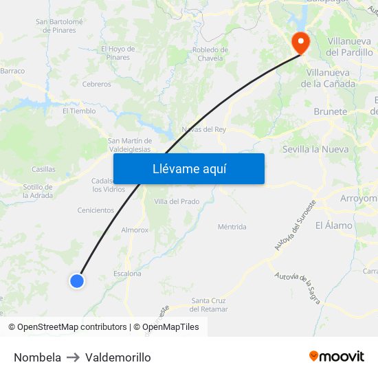 Nombela to Valdemorillo map