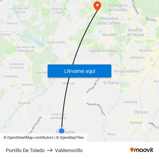 Portillo De Toledo to Valdemorillo map