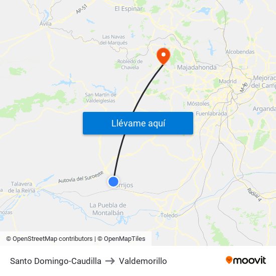 Santo Domingo-Caudilla to Valdemorillo map