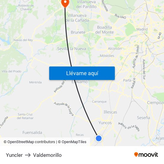 Yuncler to Valdemorillo map