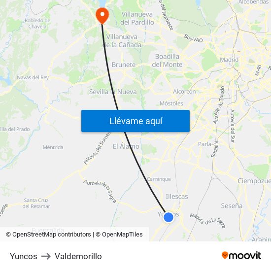 Yuncos to Valdemorillo map