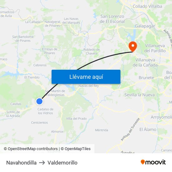 Navahondilla to Valdemorillo map