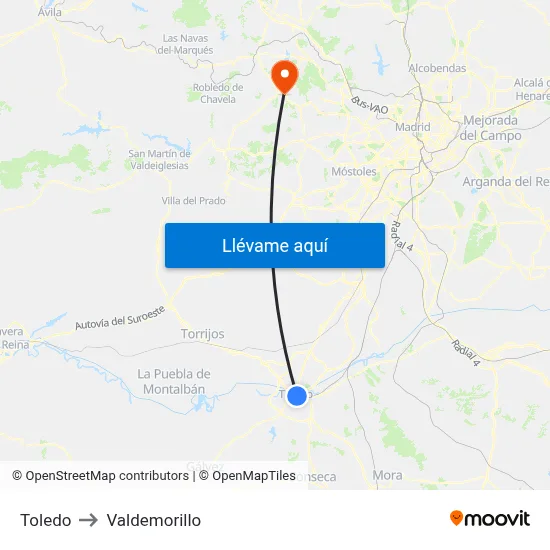 Toledo to Valdemorillo map