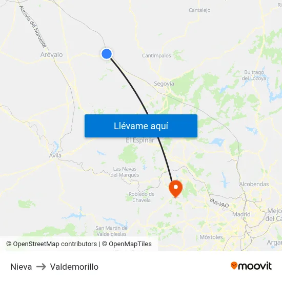 Nieva to Valdemorillo map
