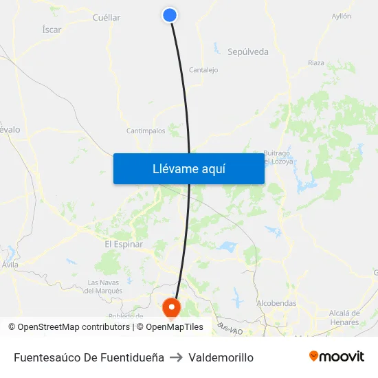 Fuentesaúco De Fuentidueña to Valdemorillo map