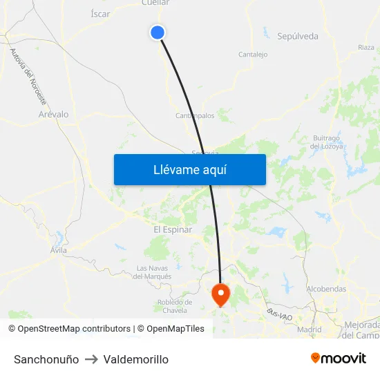 Sanchonuño to Valdemorillo map