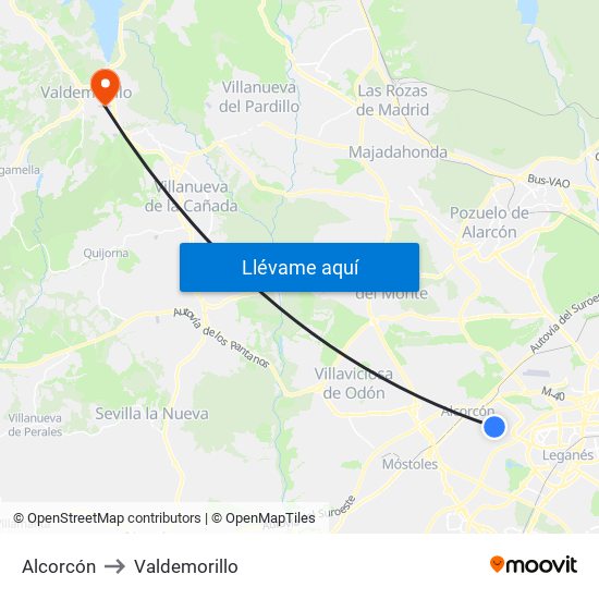 Alcorcón to Valdemorillo map