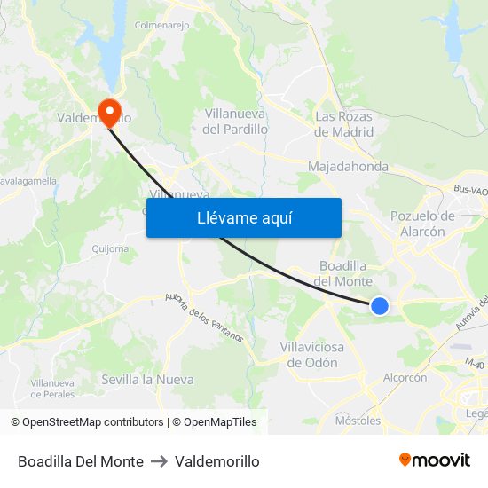 Boadilla Del Monte to Valdemorillo map