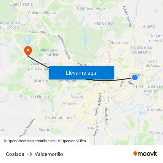 Coslada to Valdemorillo map